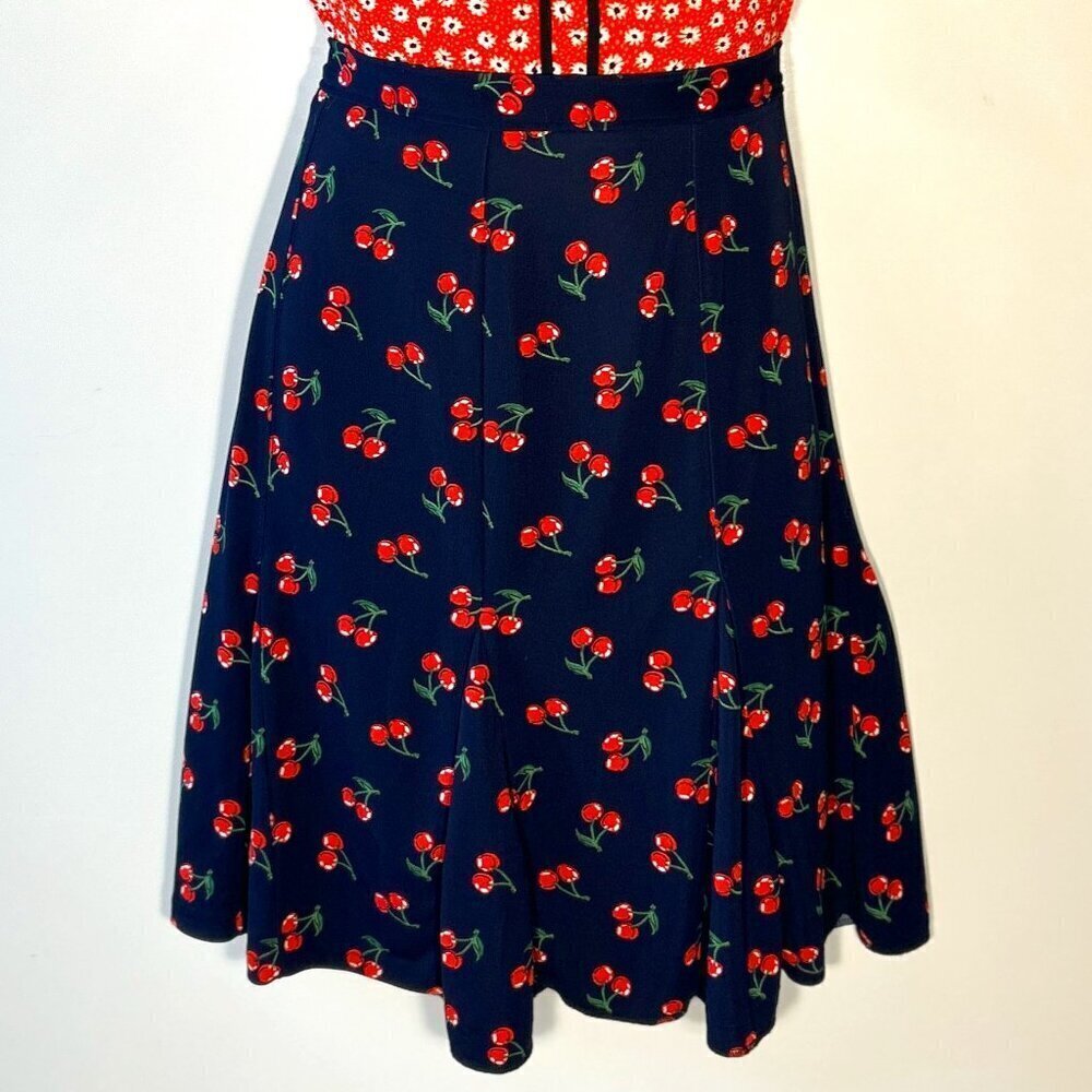 Talbots SZ 16 Navy Cherry Print skirt  Whimsy Novelty Retro Comfy Pin up